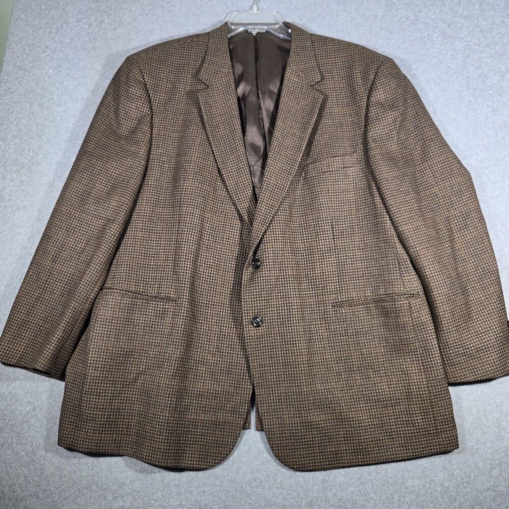 Vtg Botany 500 Mens 52 REG Houndstooth Blazer Tweed Sport Coat Big Tall 52R